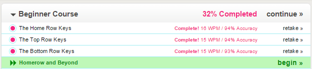 TypingWeb Course Results