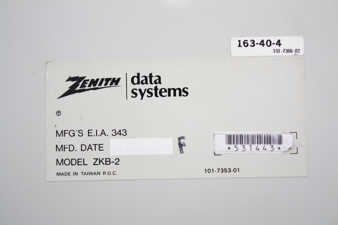 Zenith ZKB-2 - back label