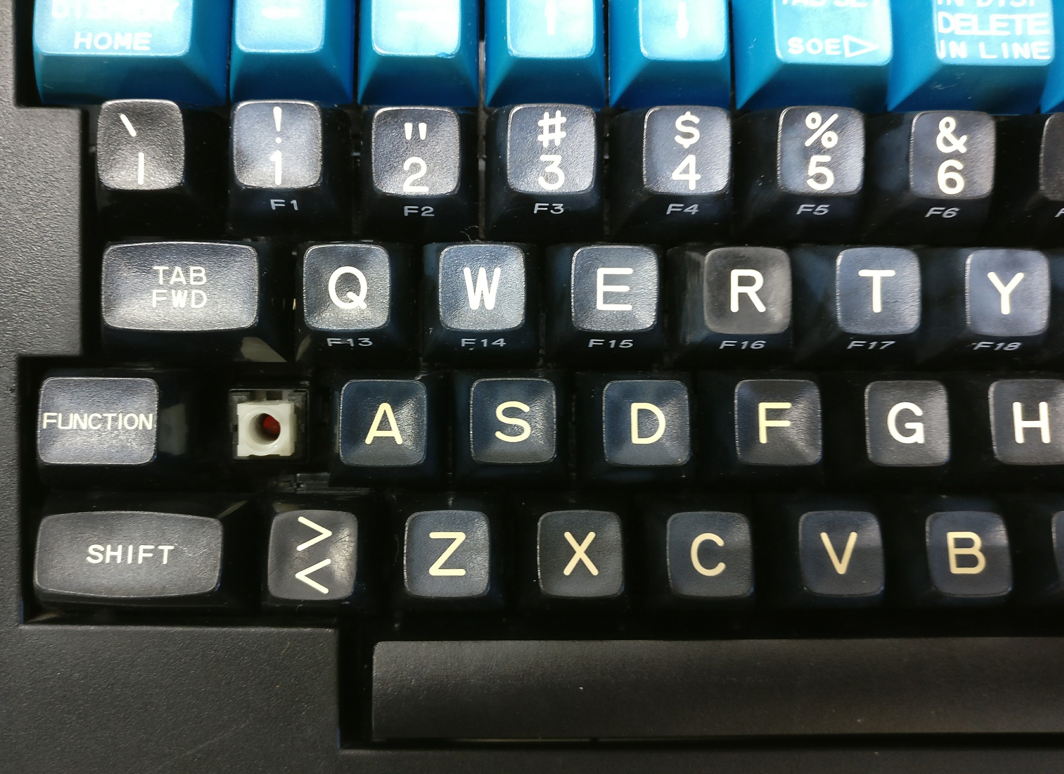 Key contrast: Q, R, and >< are a little lighter.