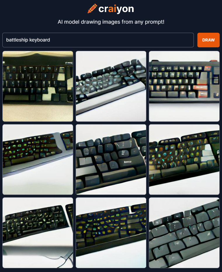 Craiyon's interpretation of "battleship keyboard".