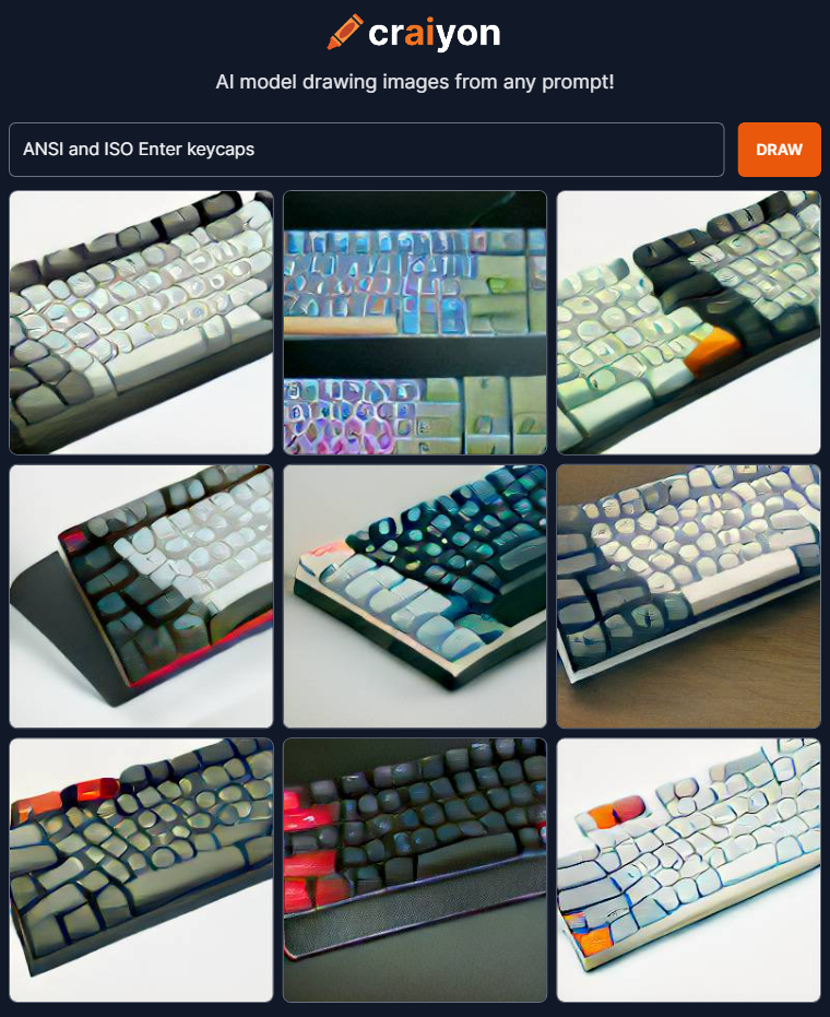 Craiyon's interpretation of "ANSI and ISO Enter keycaps".