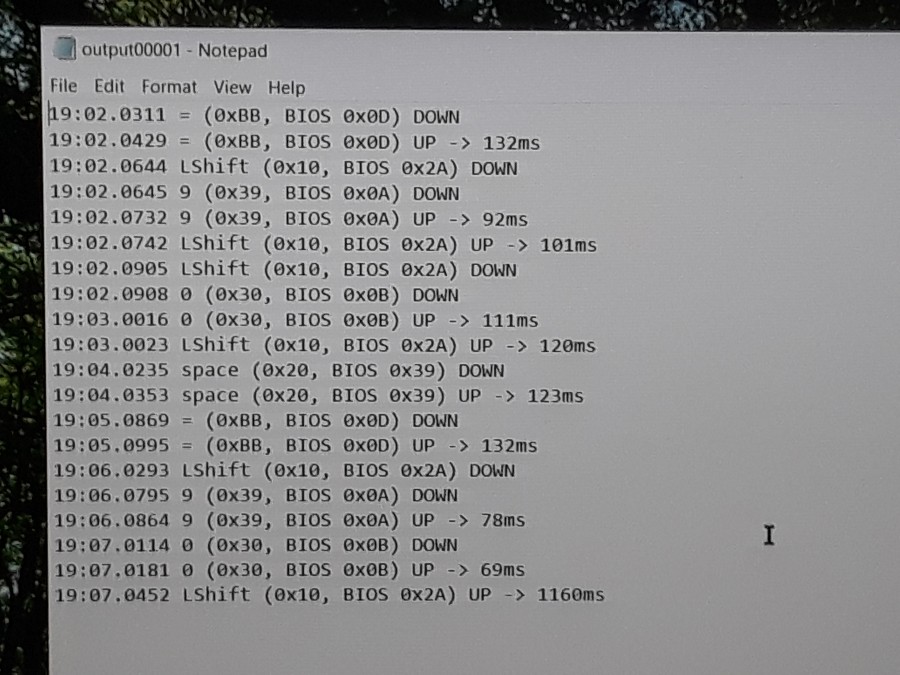 Scan codes for the characters "=()" on either side of the divide.